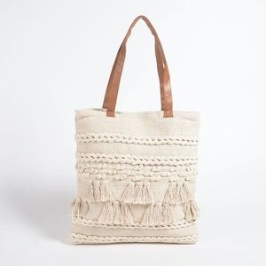 Hand tufted & tassled cotton tote bag